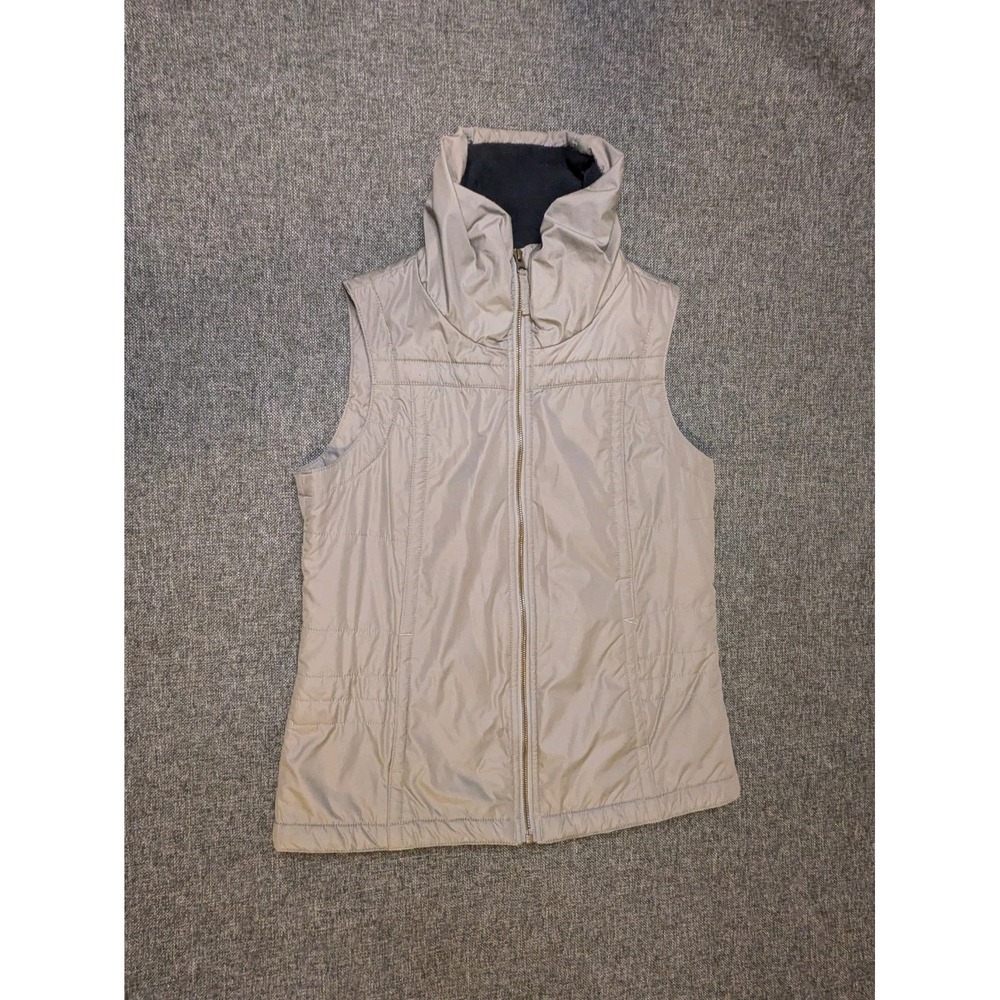 Columbia Quilted Vest Women's Medium Beige Full Zip Fleece Lined Jacket Outdoor